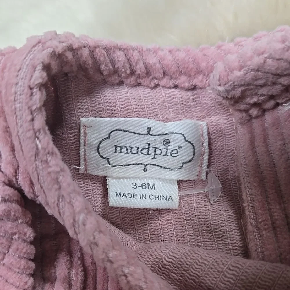 MUD PIE DUSTY PINK CORDUROY ROMPER, SIZE 3-6 MONTHS